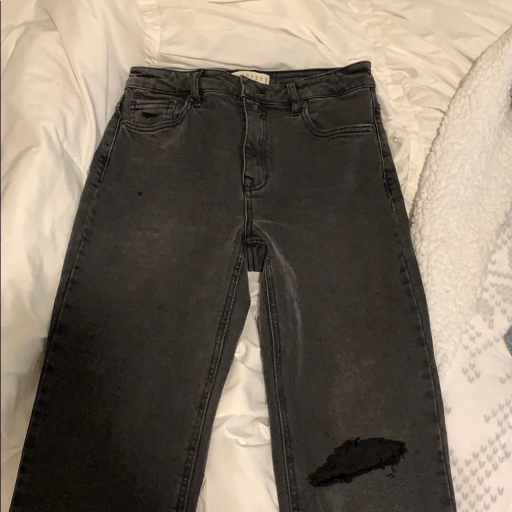 Washed Black High Rise Straight Jeans